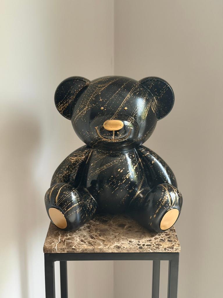 Beer beeld zittend zwart goud 35 cm, Ophalen