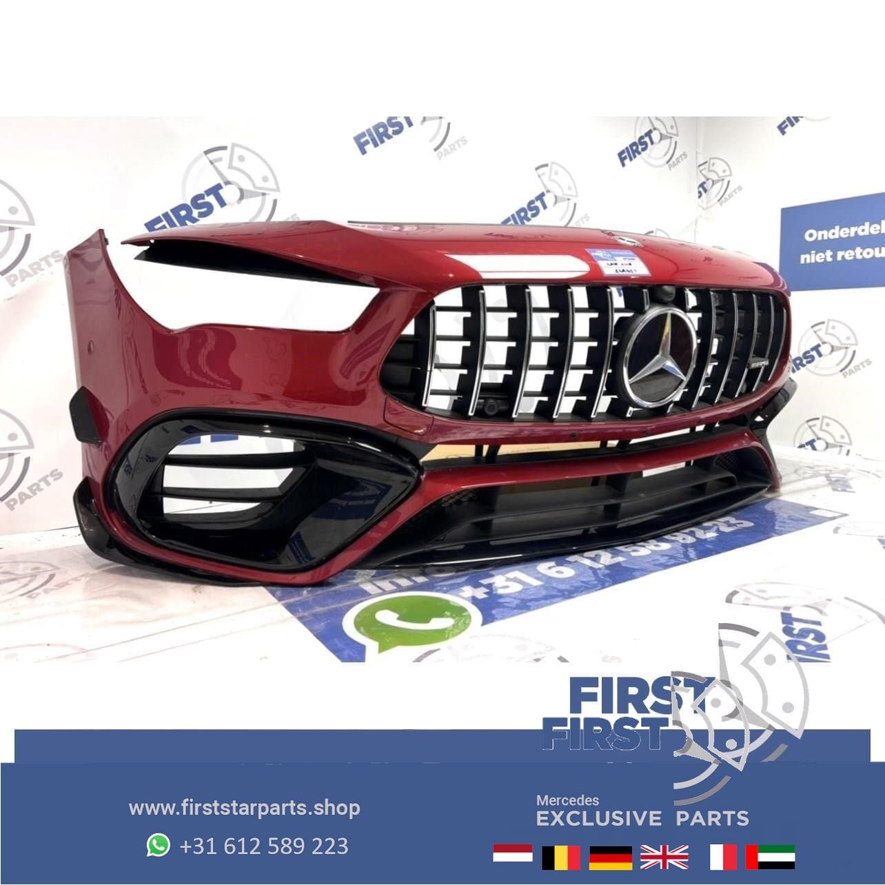 W118 CLA45 CLA45S AMG AERO VOORBUMPER ROOD + GT GRIL ORIGINE, Gebruikt, -, Voor, Ophalen of Verzenden