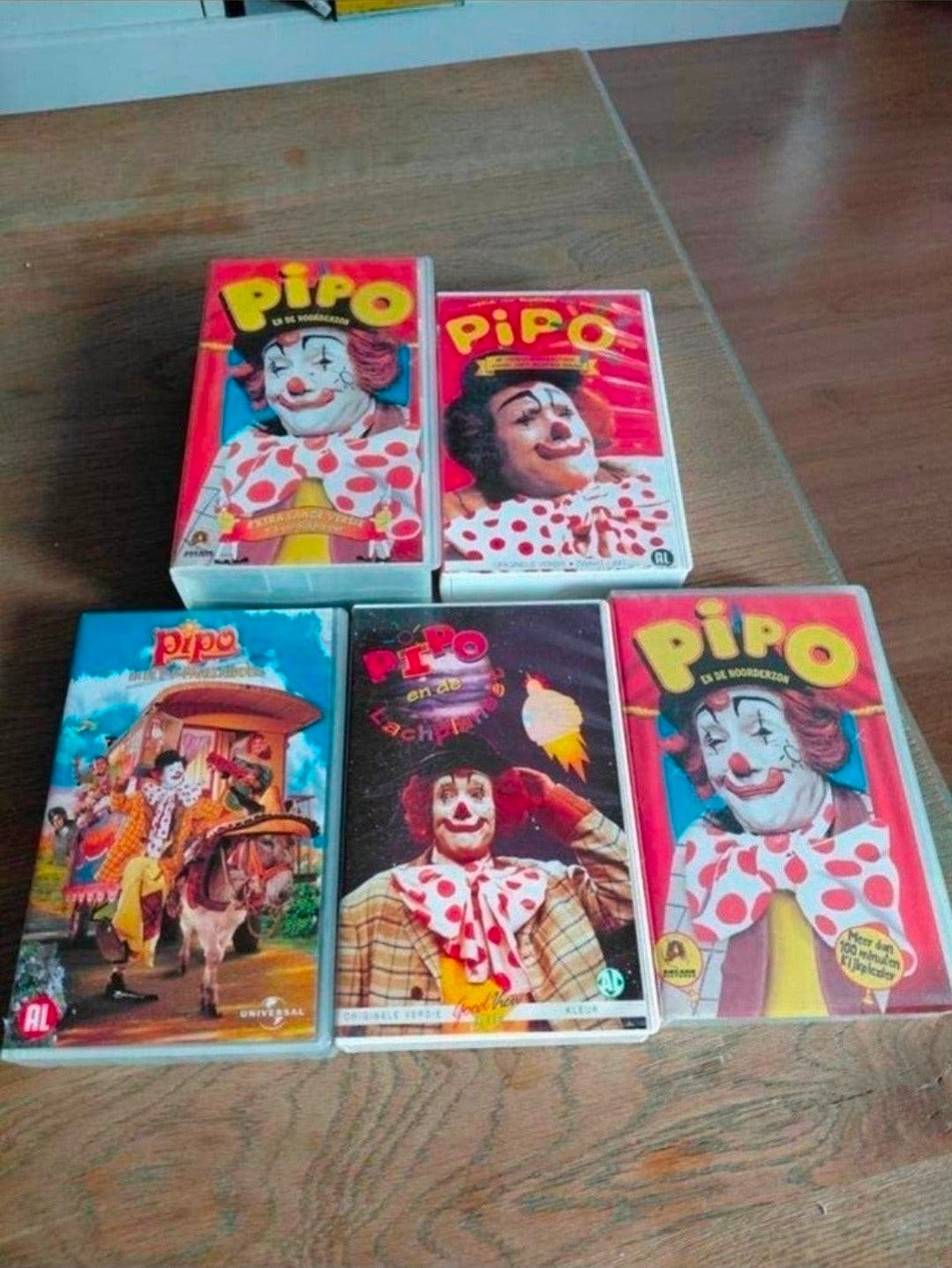 5 Nostalgische Pipo de Clown VHS Videobanden., Alle leeftijden, Ophalen of Verzenden, Gebruikt, Overige typen