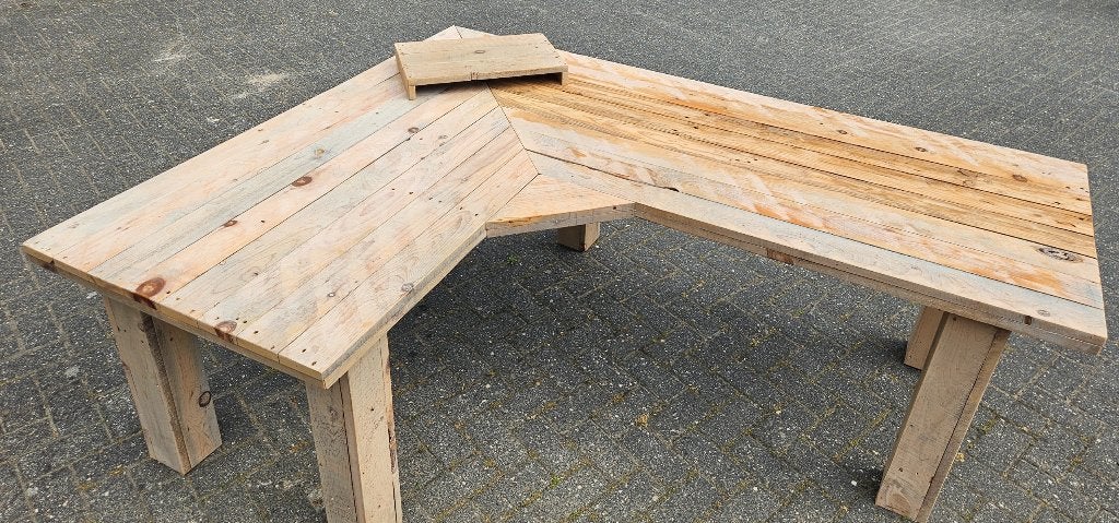 Bureau steigerhout 161x206 hoekbureau steigerplanken, Huis en Inrichting, Overige stijlen, Gebruikt, Hout, 161 cm