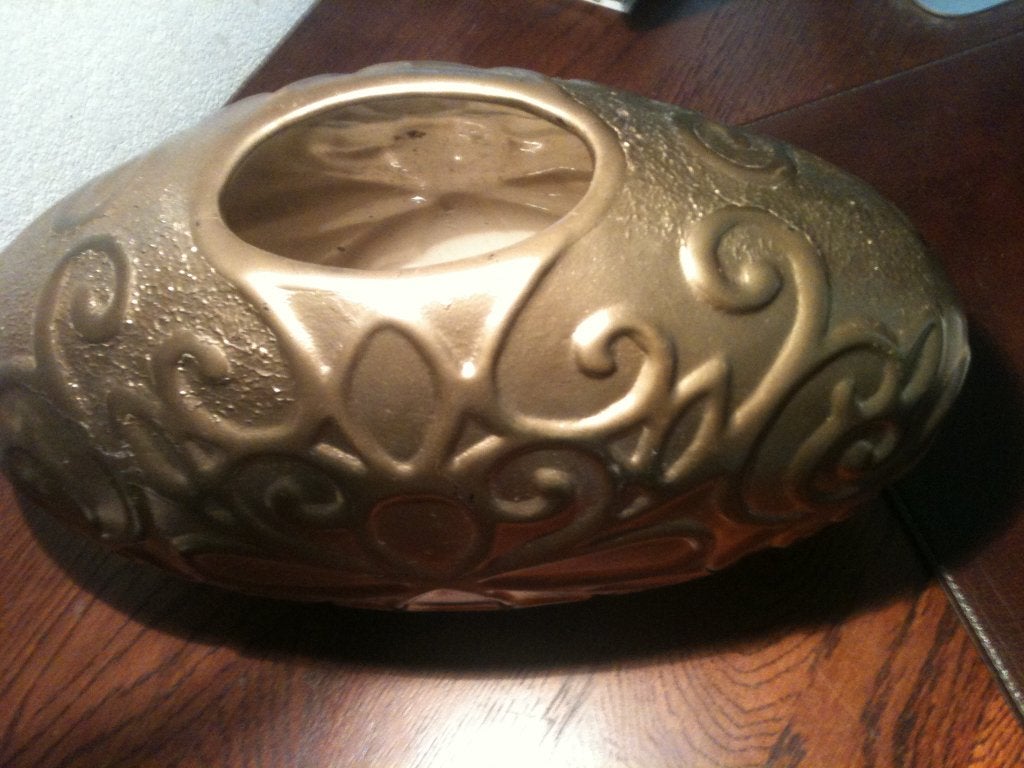 Design vaas keramiek brons kleur  Br 40 H 20 cm, Ophalen of Verzenden, Zo goed als nieuw, Goud, Steen/keramiek