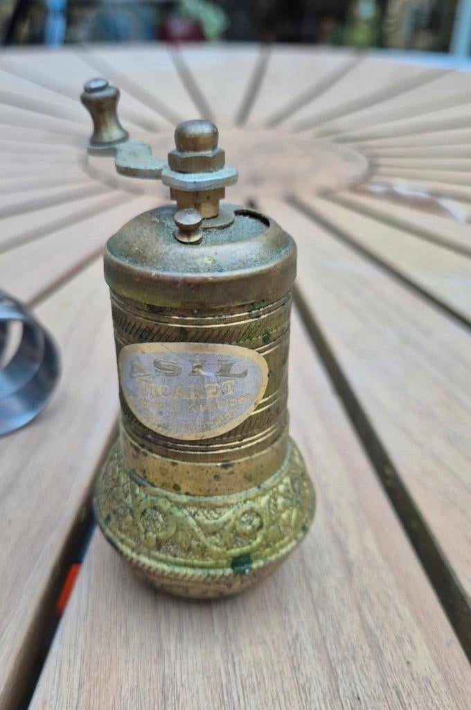 Vintage Turkse messing pepermolen – handmolen, Ottoman stijl, Ophalen of Verzenden
