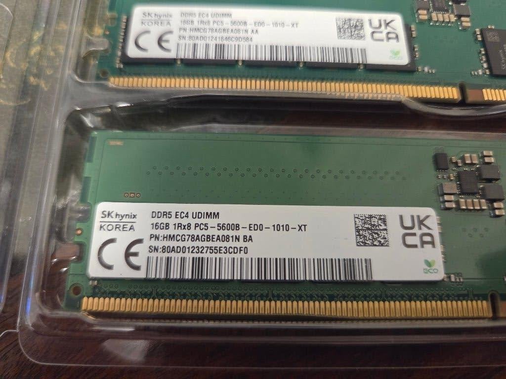 SK Hynix 32GB DDR5 5600 EC4 UDIMM 2x16GB, Computers en Software, 32 GB, Ophalen of Verzenden, Zo goed als nieuw, Desktop