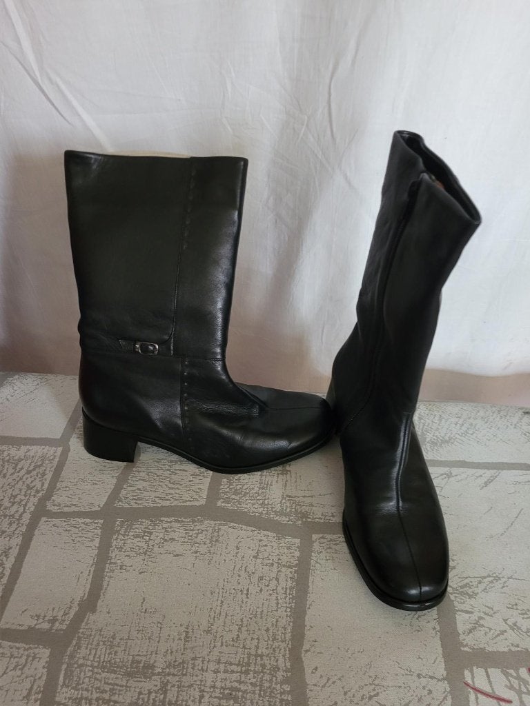 Stoere zwarte leren laarzen.Ongedragen! mt 37. Merk Verhulst, Hoge laarzen, ., Zwart, Nieuw