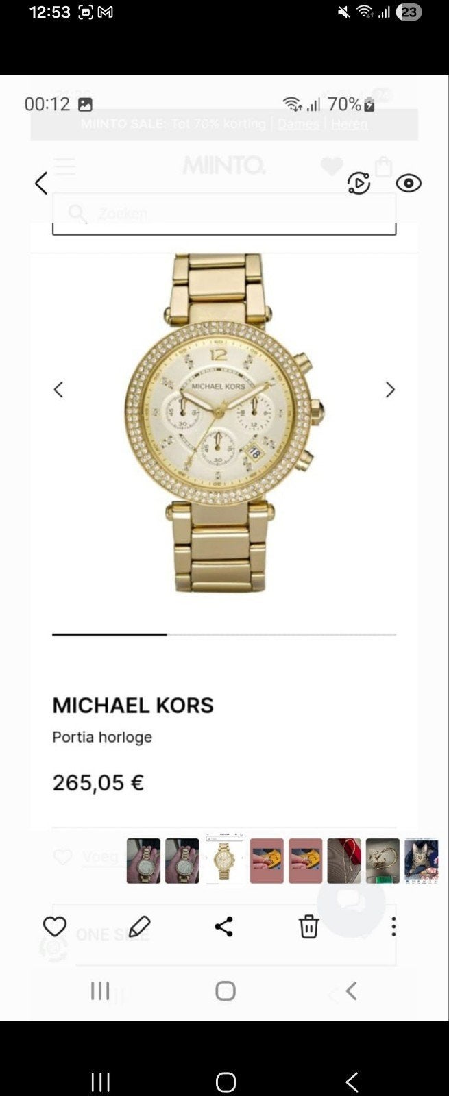 Michael Kors Portia Horloge Goud met Strass, Overige merken, Staal, Zakhorloge, Nieuw