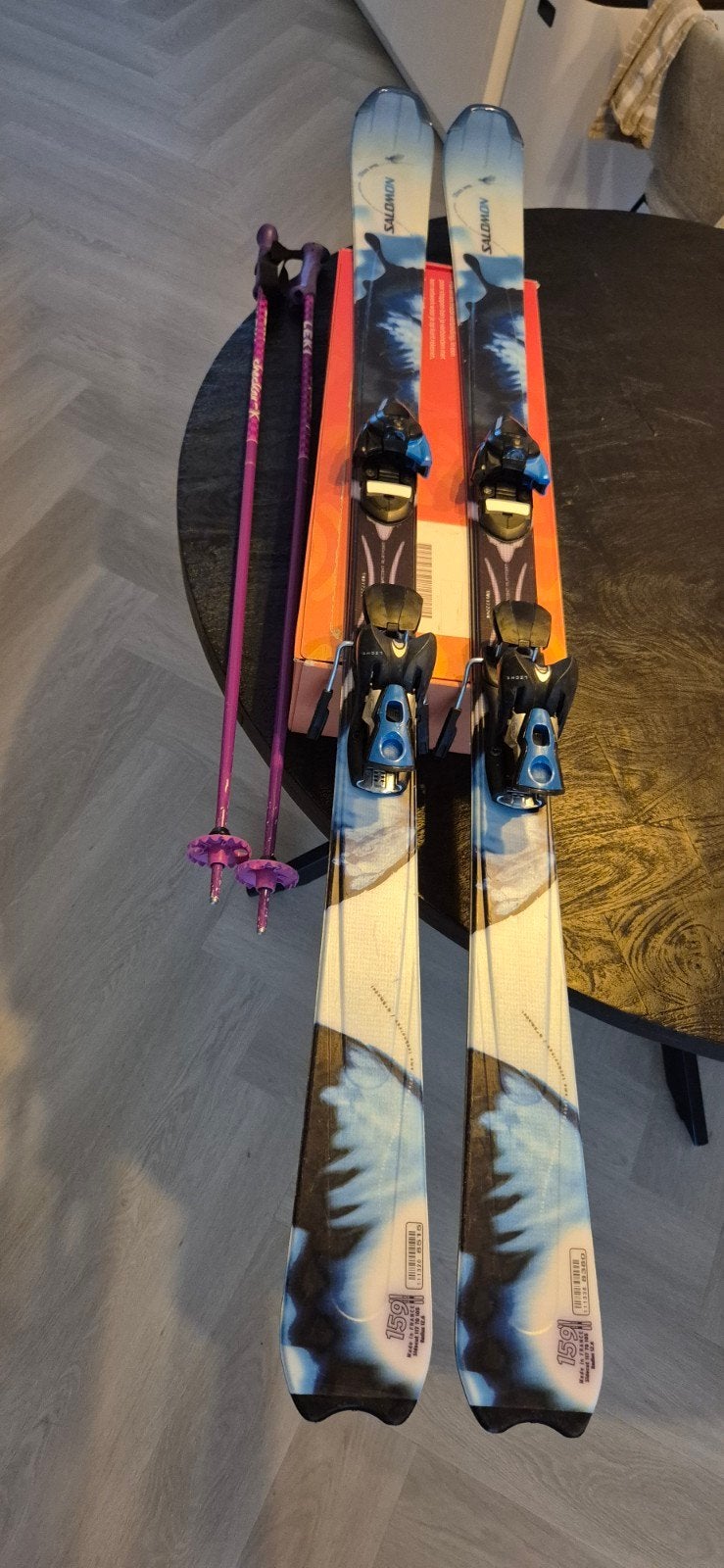 Salomon Siam no.5 ski's 159cm met bindingen en stokken, Ophalen, 140 tot 160 cm, Gebruikt, Salomon