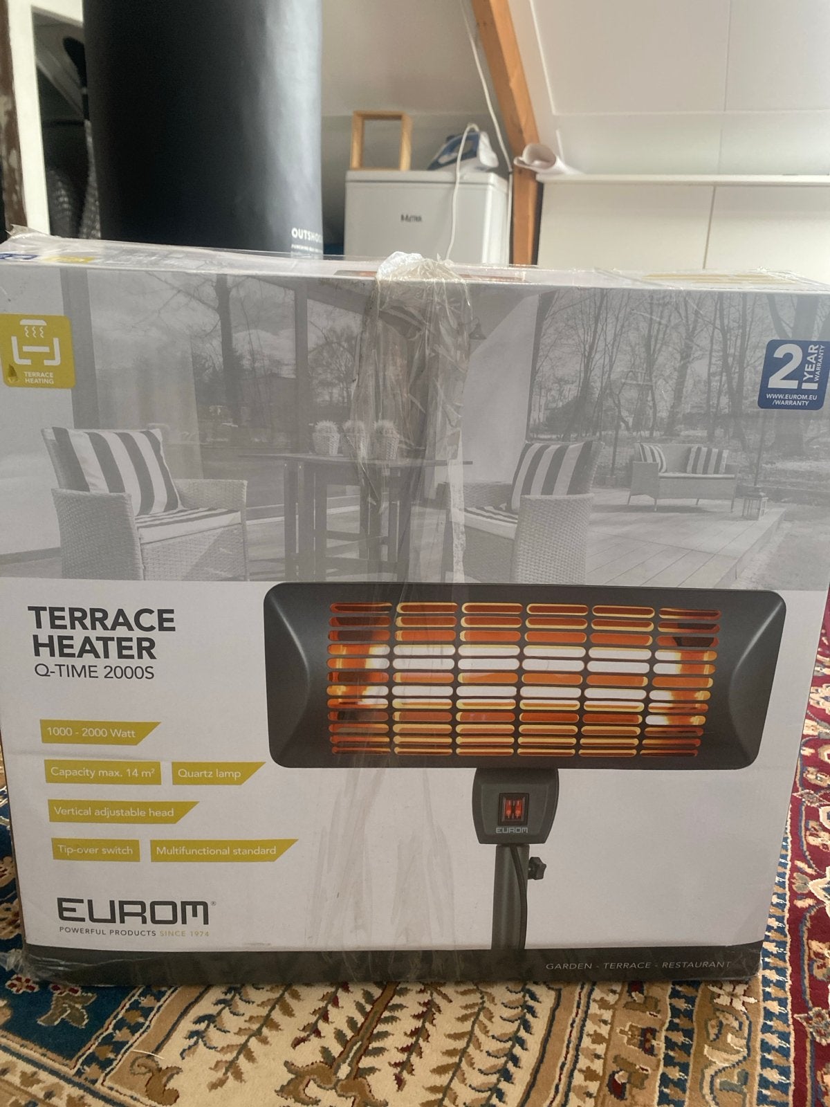 Eurom Q-Time 2000S Terrasverwarmer - Nieuw in doos, Elektrisch, Draaibaar, Vloer, Nieuw