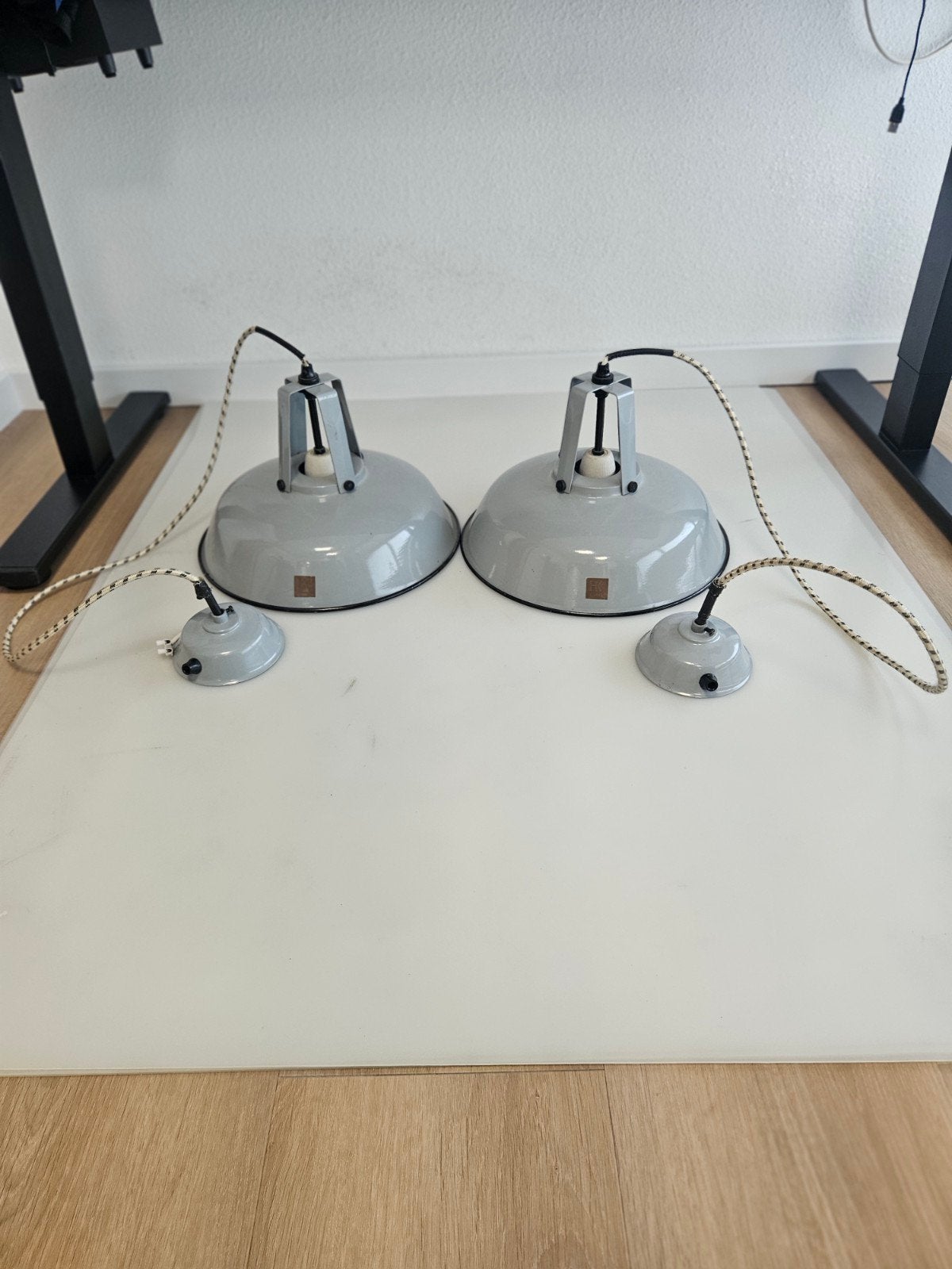 2x HK Living Factory hanglamp grijs – industrieel, Ophalen, Gebruikt