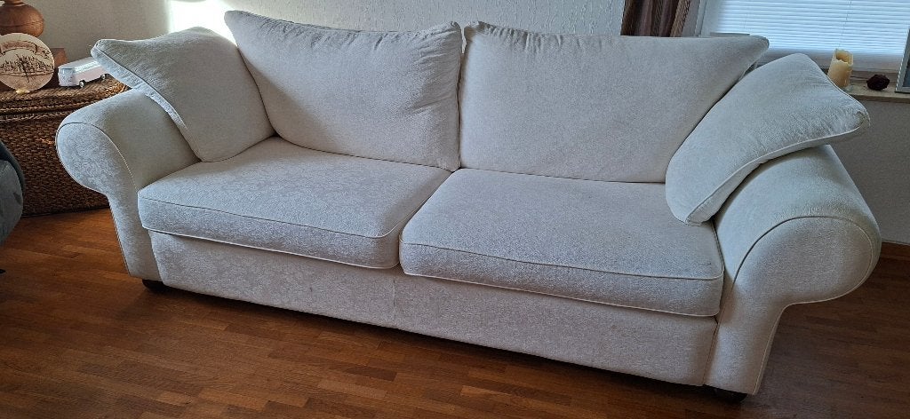 Te koop wit stoffen 3-zits bank met leuke barok print, Ophalen, Gebruikt, Driepersoons, Rechte bank