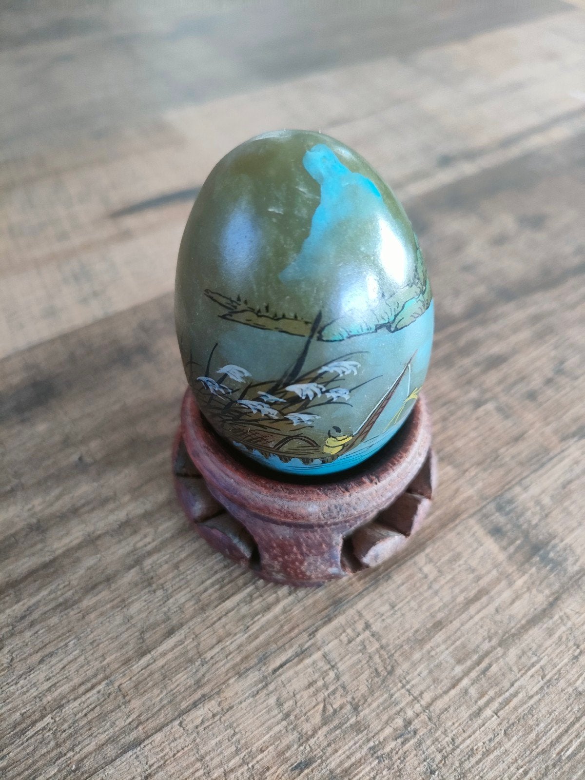 Decoratief ei met handgeschilderd landschap, Antiek en Kunst, Ophalen