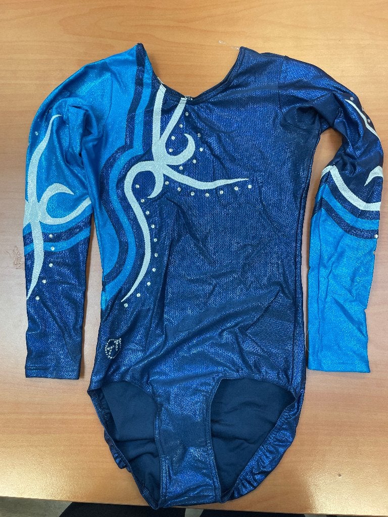 Turnpakje + turnbroekje maat 152 – donkerblauw met strass, Blauw, Ophalen of Verzenden, Zo goed als nieuw, Turnpak(je)