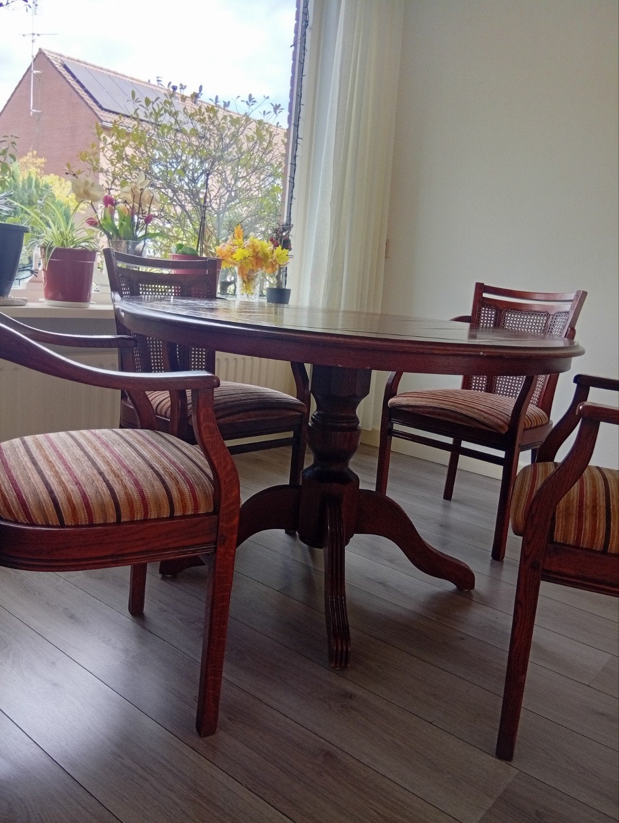 Klassieke ovale houten eettafel met 4 stoelen, Ophalen, Gebruikt, Klassiek, Vintage, Vier personen