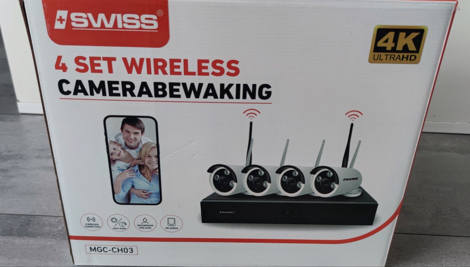 ISWISS Draadloos CCTV 4 wireless set beveiligingscamera's 4k, Ophalen of Verzenden, Nieuw