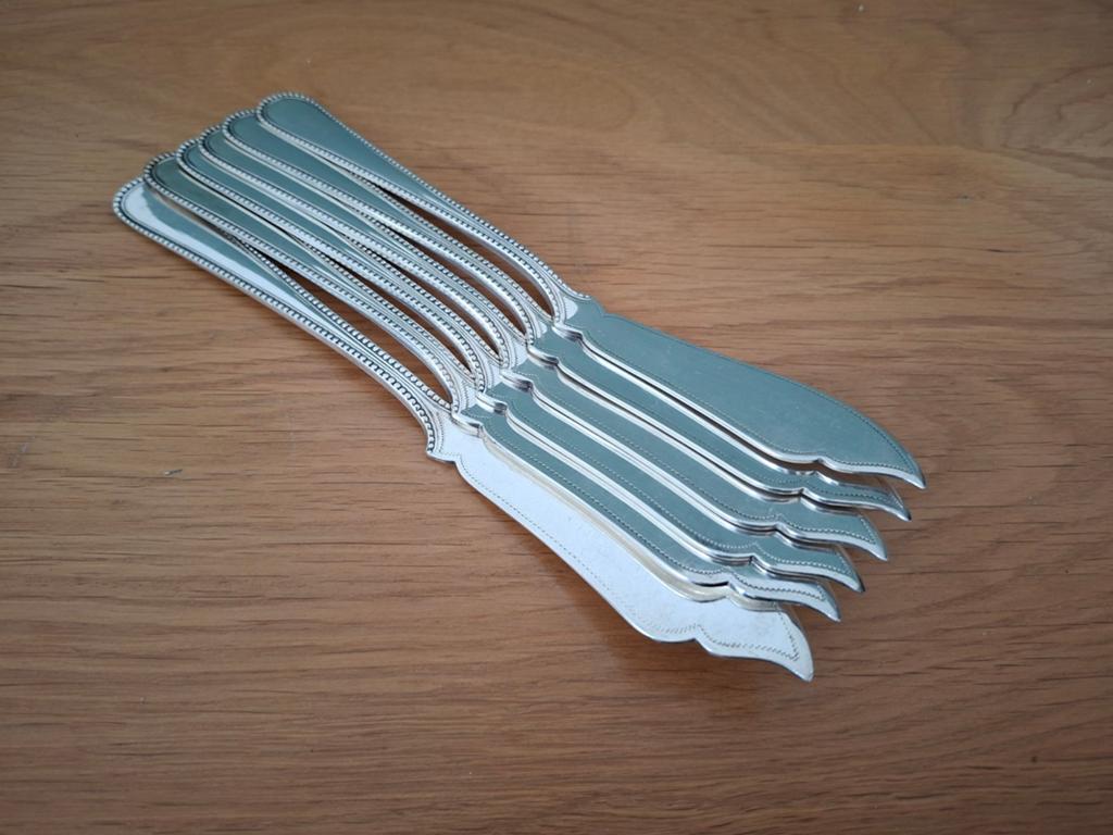 Set van 6 verzilverde Gero Parelrand vismessen, Antiek en Kunst, Ophalen of Verzenden