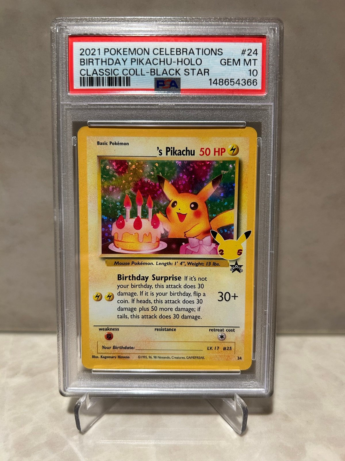 PSA 10 Pikachu Birthday Celebrations Pokémon kaart, Ophalen of Verzenden, Nieuw, Losse kaart, Foil