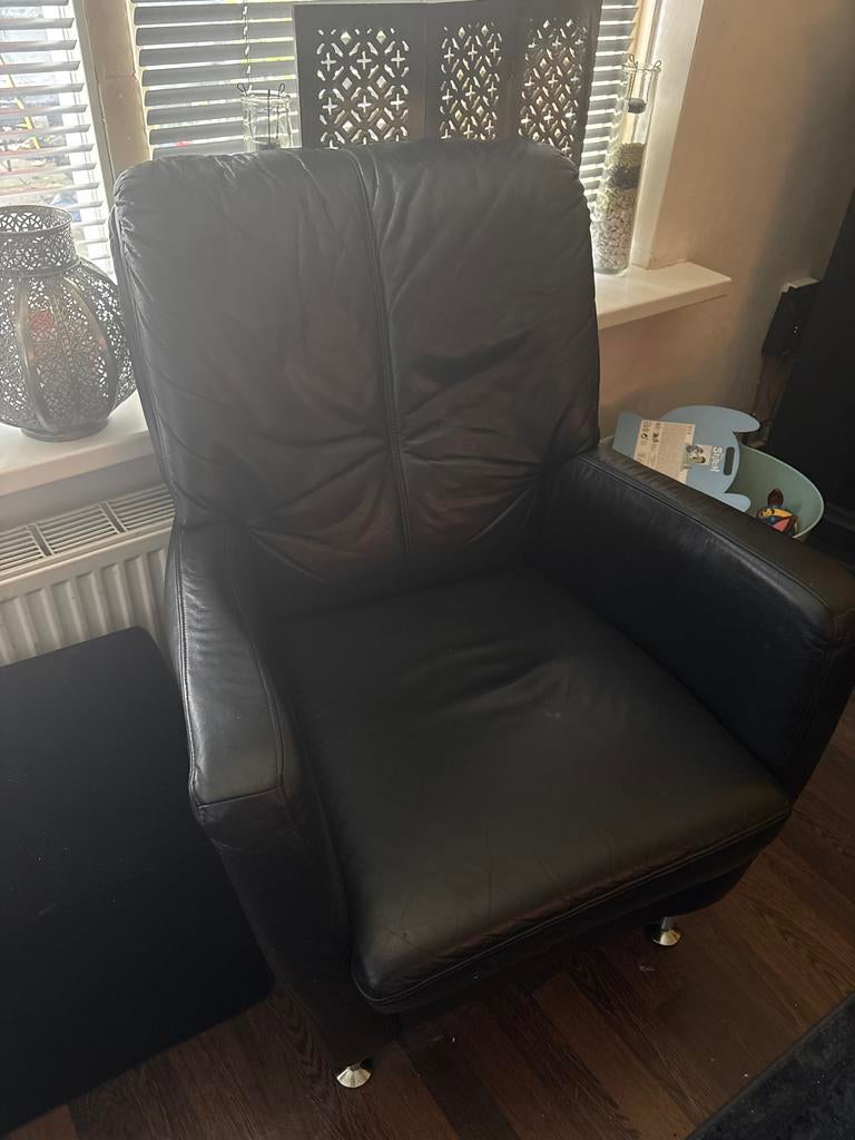 Comfortabele zwarte leren fauteuil, Ophalen, Gebruikt, Zwart, Leer