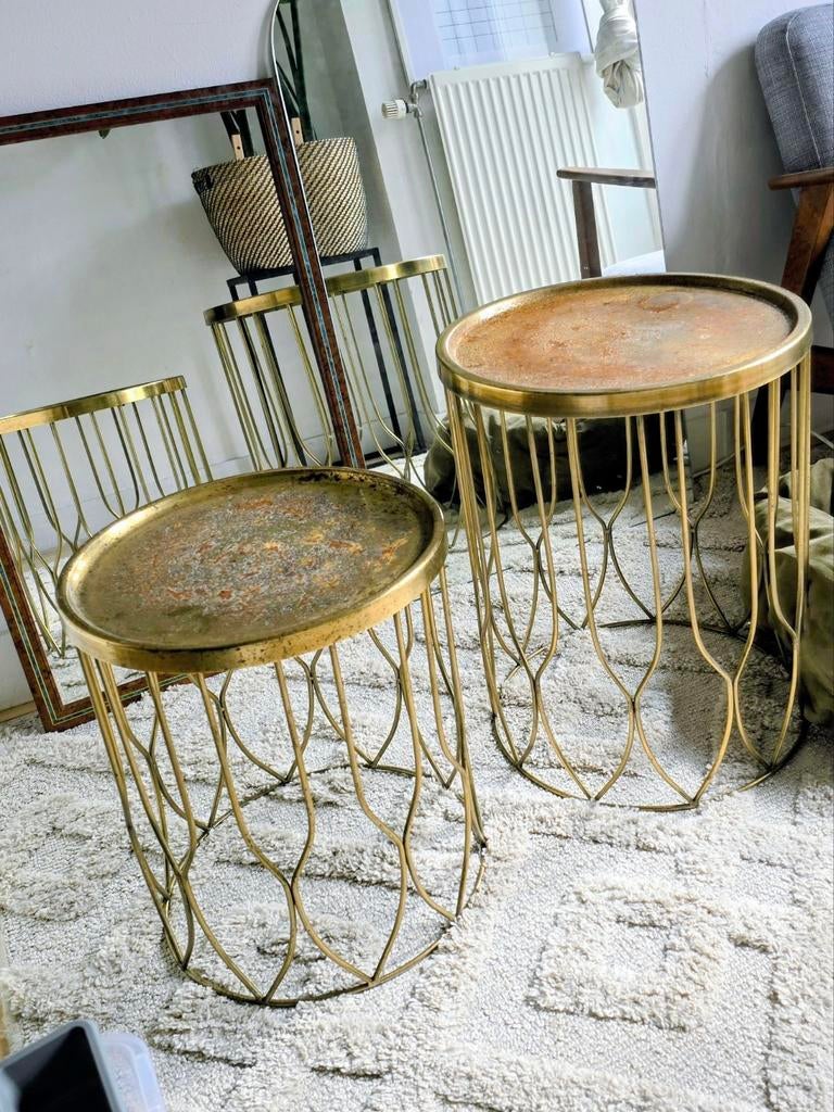 Set van 2x Gouden mooie bijzettafeltjes Verdi Leen Bakker, Huis en Inrichting, Tafels | Bijzettafels, Minder dan 55 cm, Gebruikt