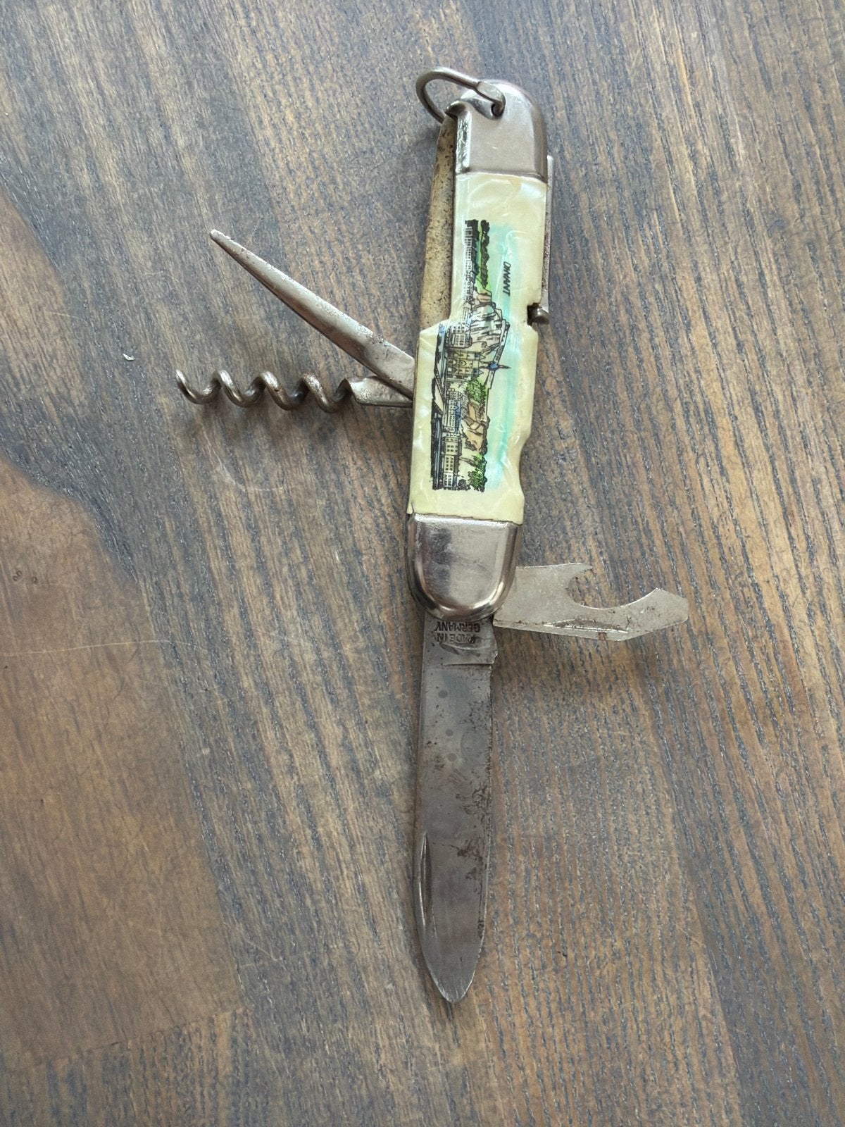 Vintage zakmes met Dinant-afbeelding en kurkentrekker, Ophalen of Verzenden