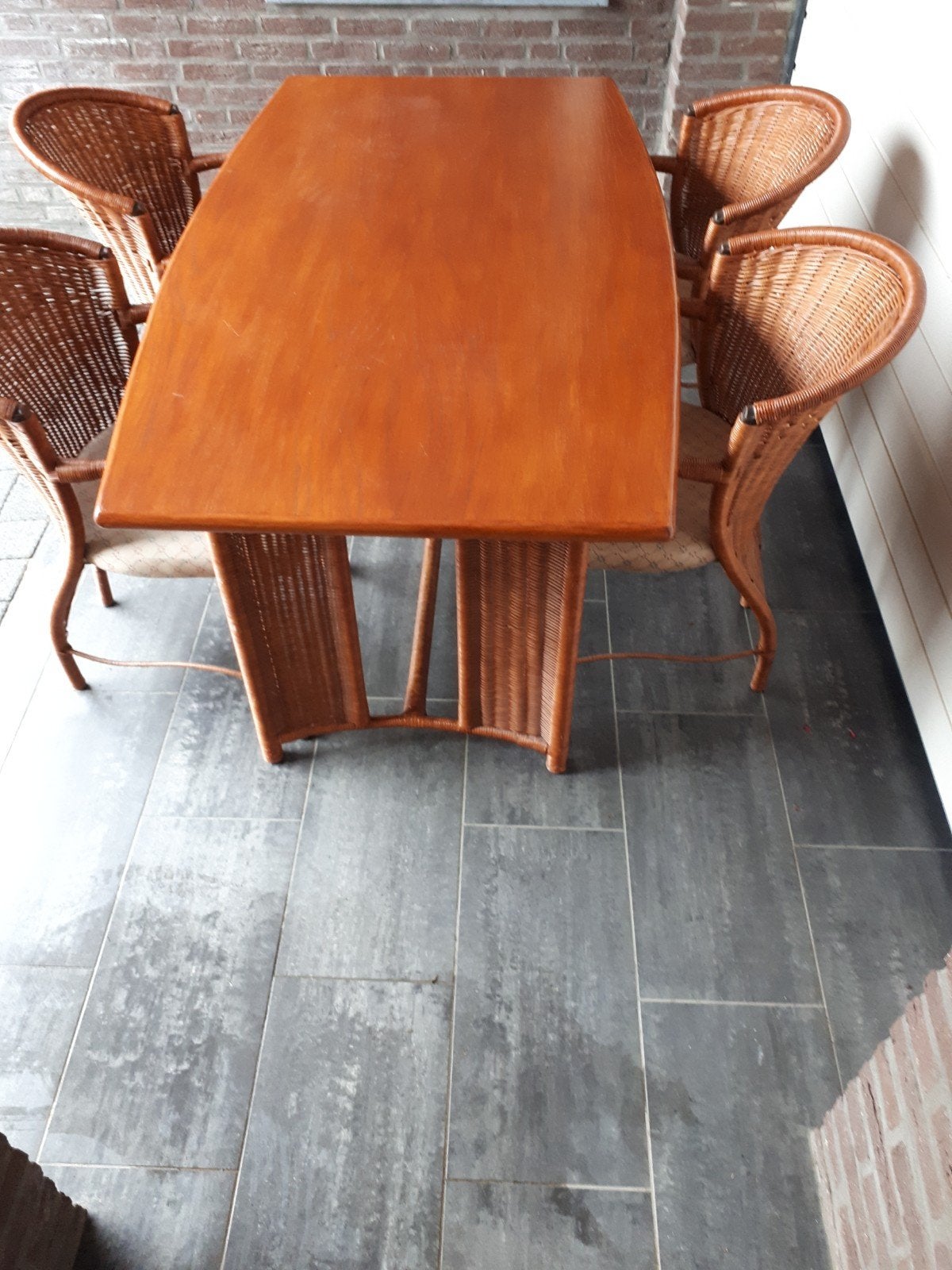 Rotan eetkamerstoelen met tafel 160x90 cm, Ophalen, Rotan, Landelijk, Gebruikt, 50 tot 100 cm