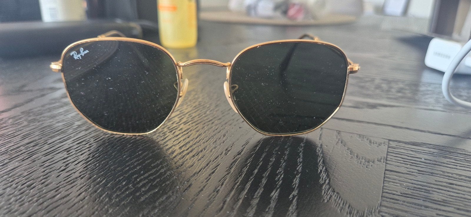 Ray-Ban 3548 Hexagonal Zonnebril Goud met Groene Glazen, Zonnebril, Overige kleuren, Ophalen of Verzenden, Zo goed als nieuw