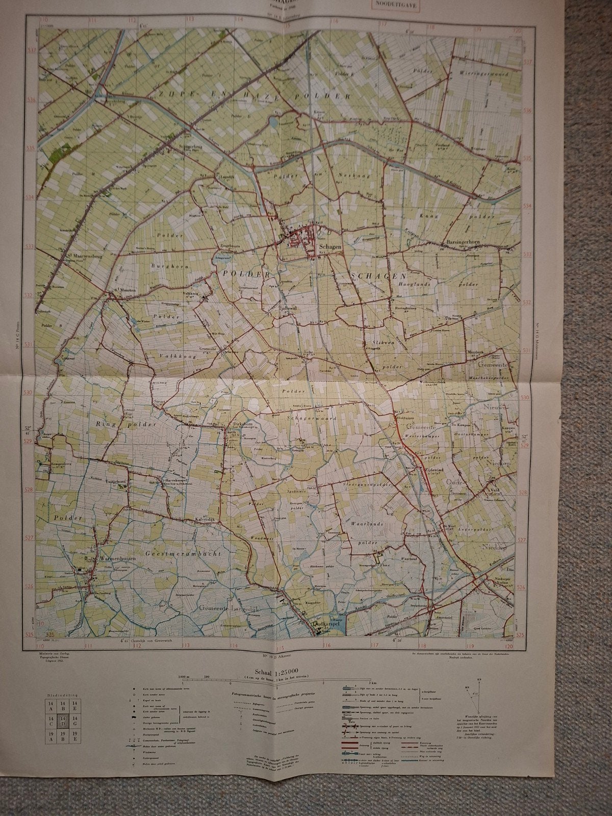 topografische landkaart 14D rondom Schagen (nooduitgave)., Gelezen, Topografische Dienst Nederland, Ophalen of Verzenden, Landkaart