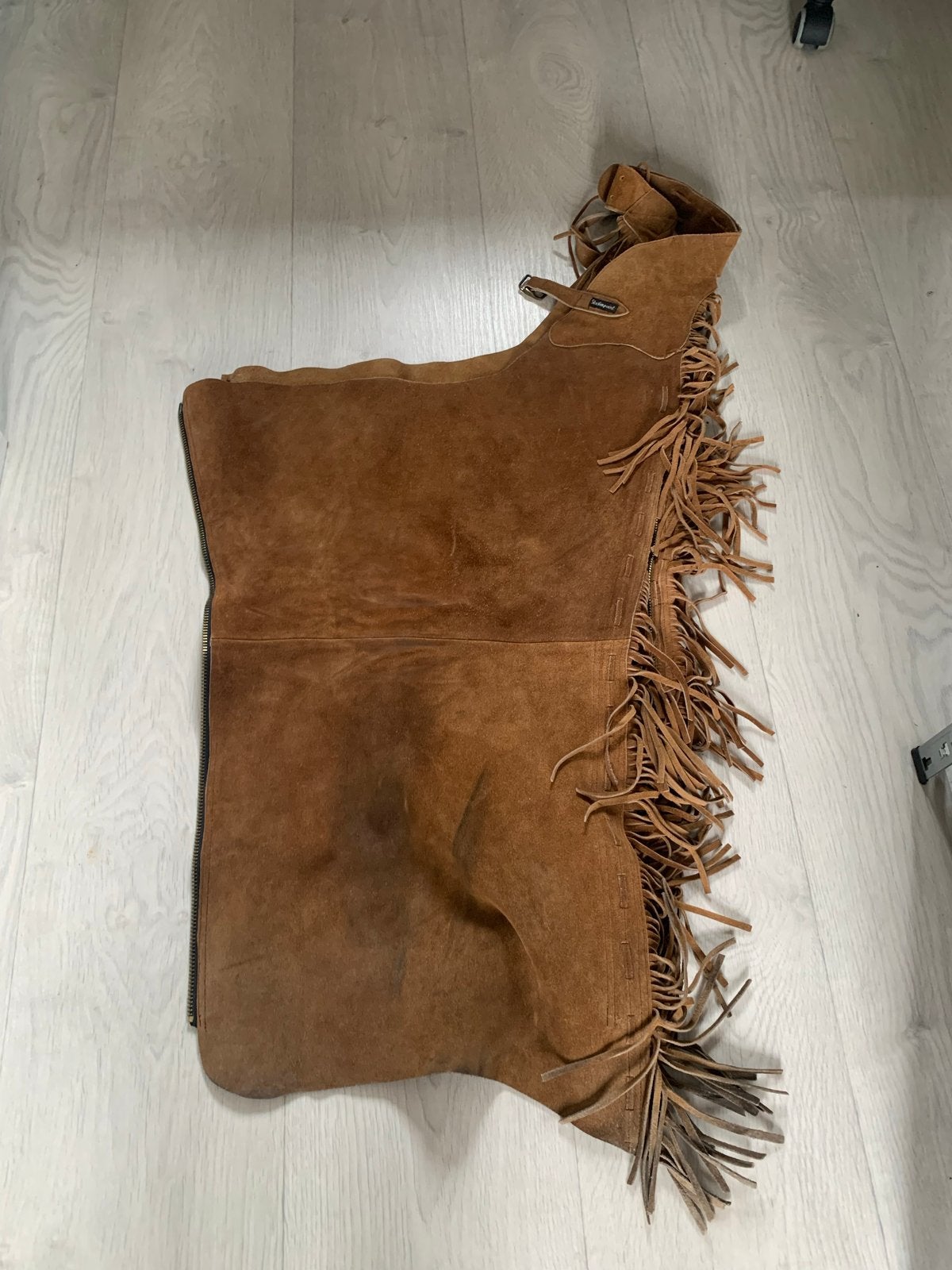 Heren leren chaps met franjes - maat M, Bruin, Lang, Gedragen, Ophalen