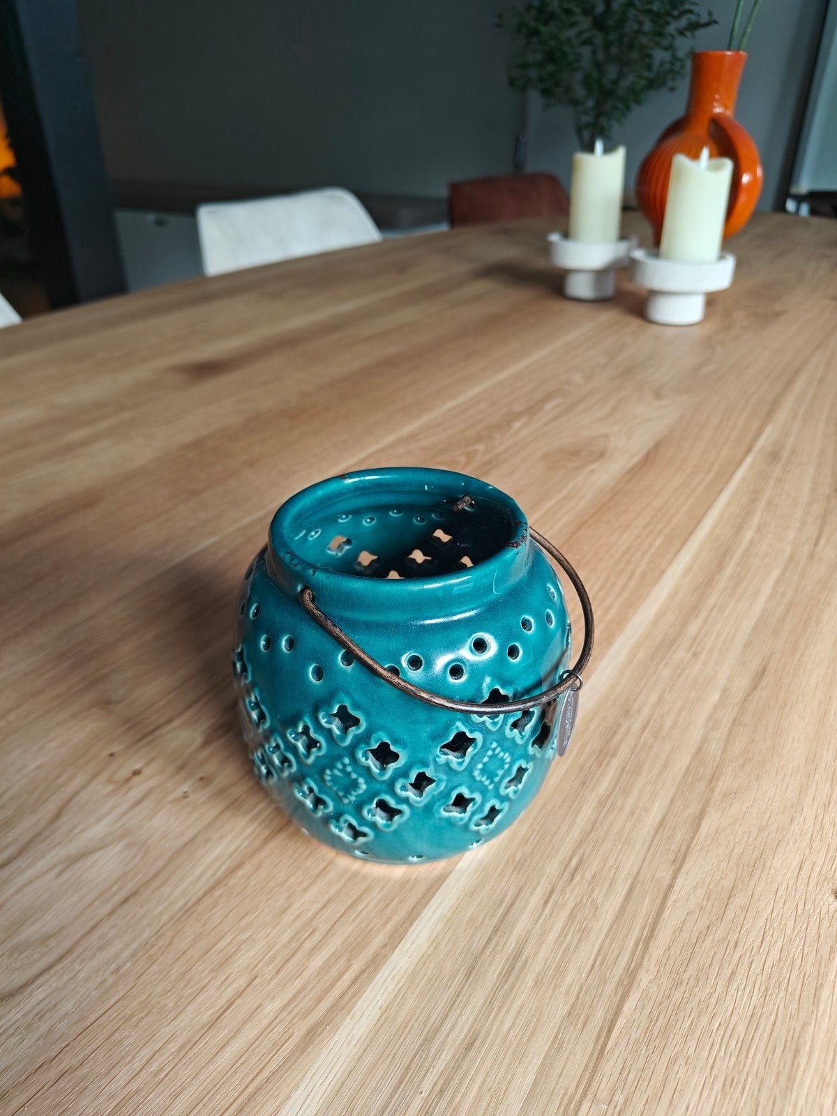 Riverdale Windlicht Turquoise - 13 cm hoog en breed, Ophalen of Verzenden