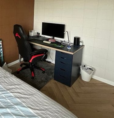 IKEA bureaublad (blauw, 150x75) met Alex ladeblok, Huis en Inrichting, Bureaus, Gebruikt, Met lades, Ophalen of Verzenden, IKEA