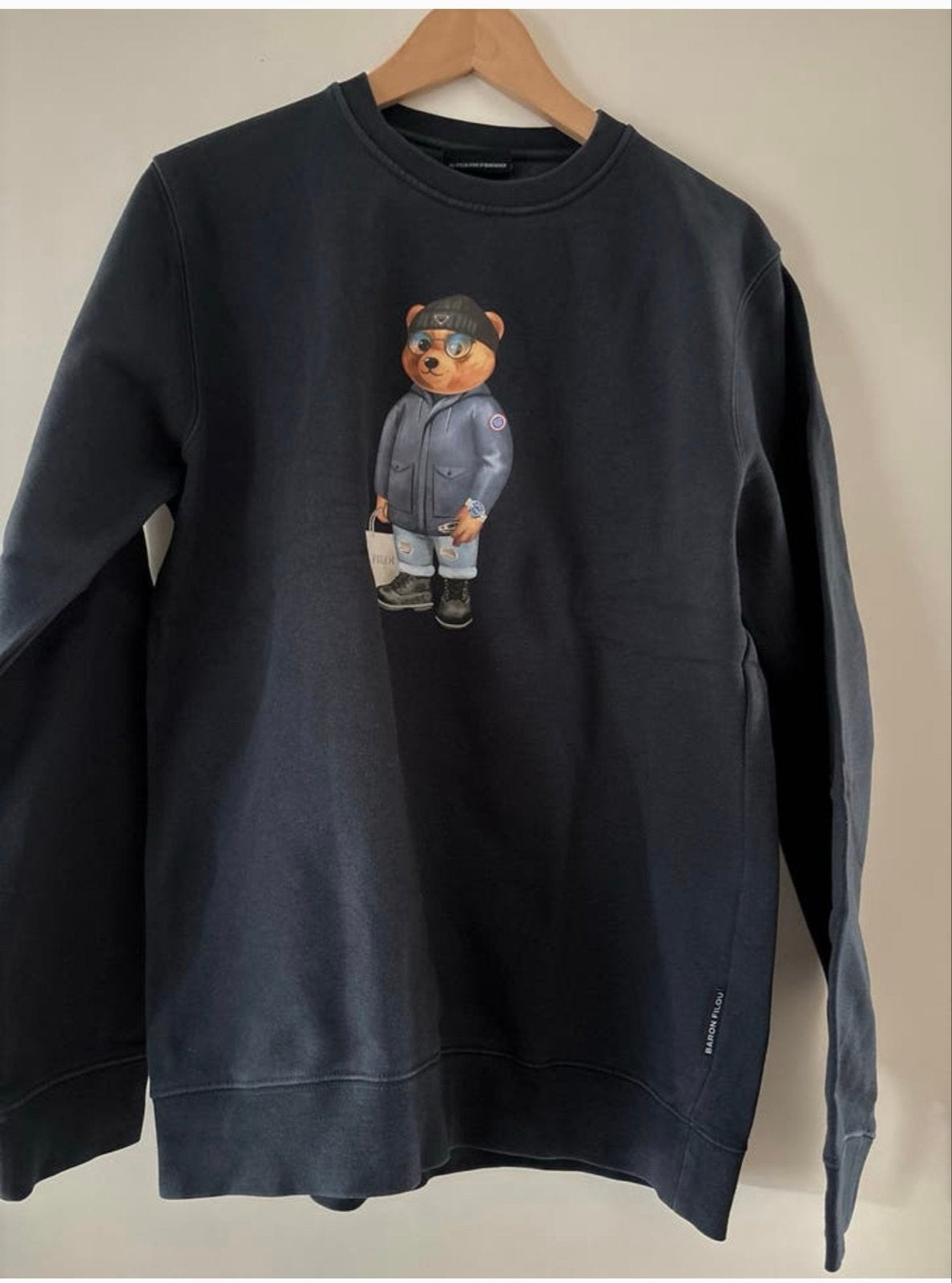 Baron Filou sweater met teddybeer print - Maat L, Ophalen of Verzenden, Gedragen, Maat 52/54 (L), Blauw