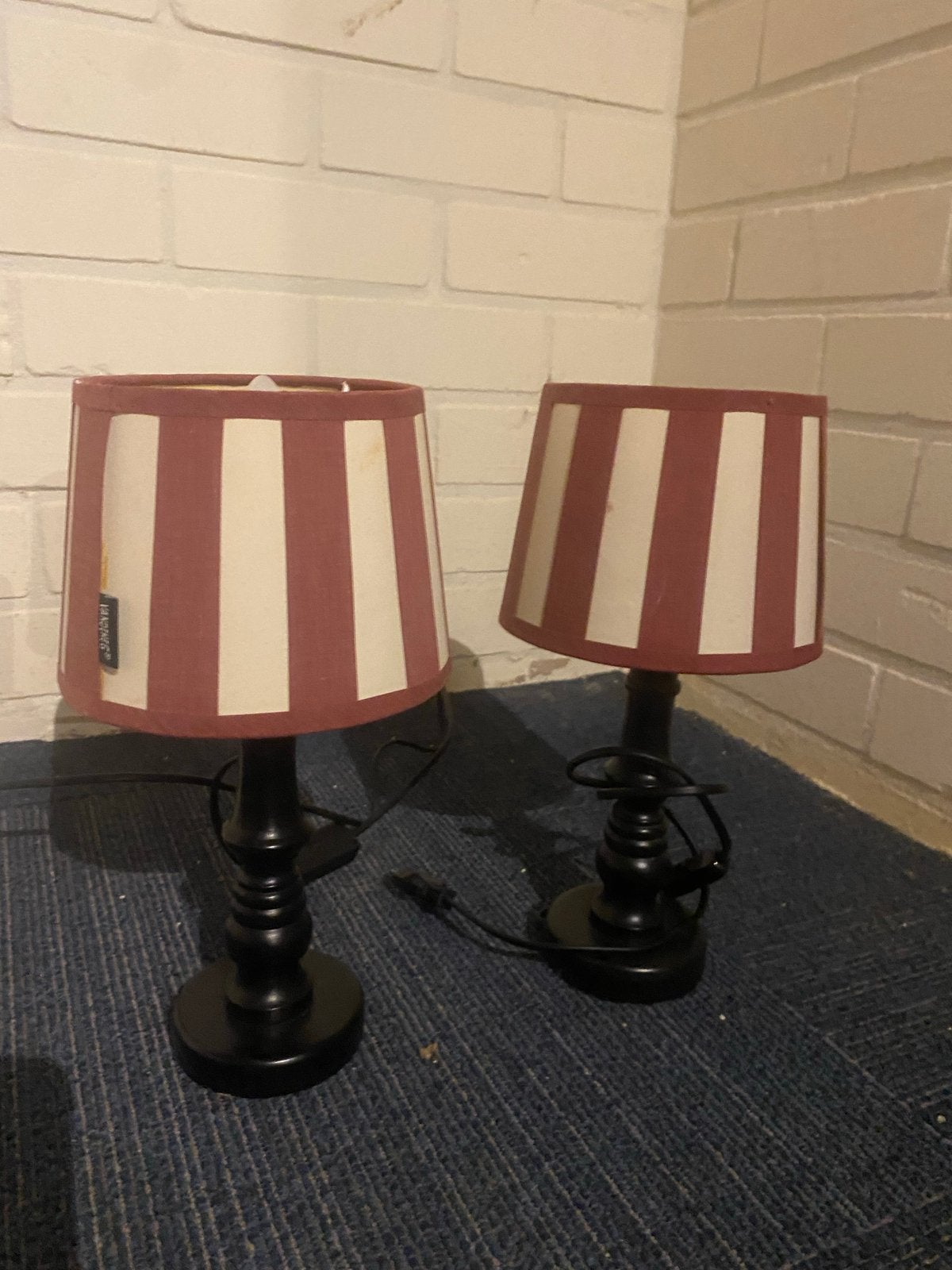 Set van 2 gestreepte tafellampen - rood/wit, Ophalen, Gebruikt, Meerkleurig, Textiel