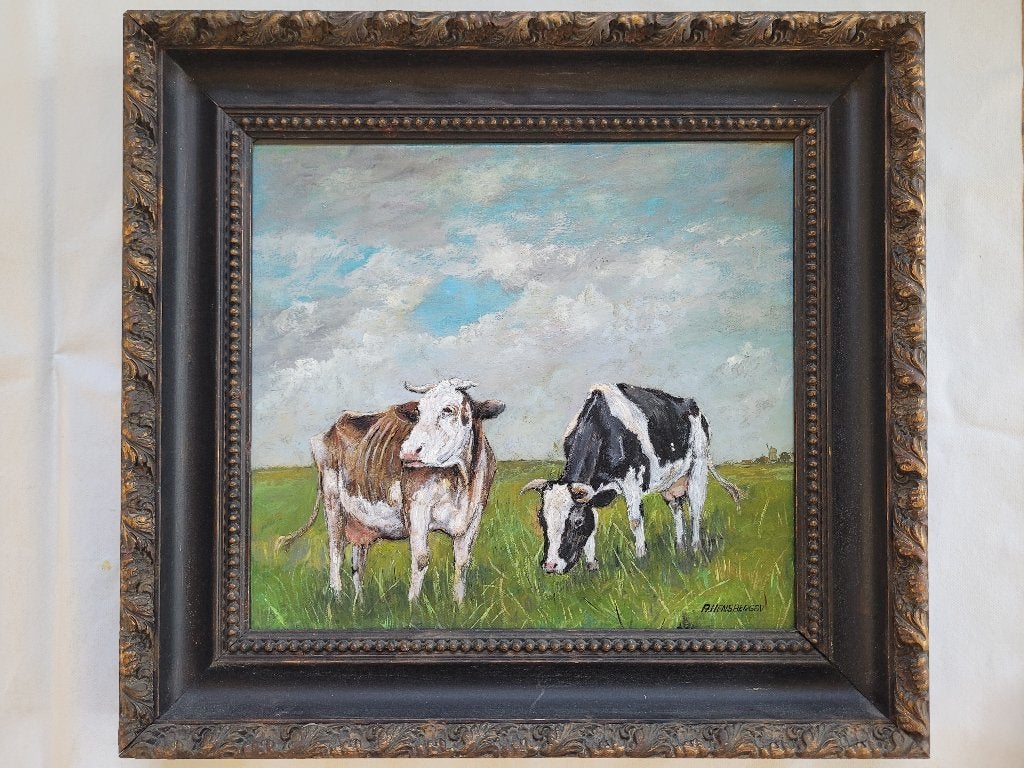 koeien schilderij, Ophalen, Doek, Olieverf, Origineel werk