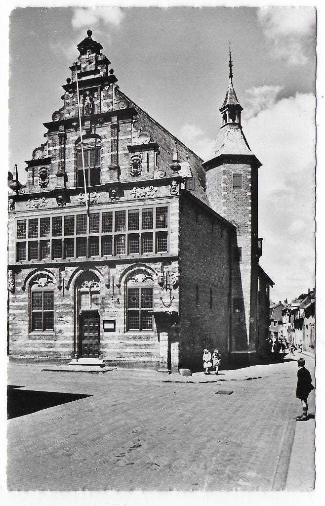 Woerden oude raadhuis oude ongelopen ansichtkaart ( b7626 ), Verzamelen, Ophalen of Verzenden, 1960 tot 1980, Gelopen, Utrecht