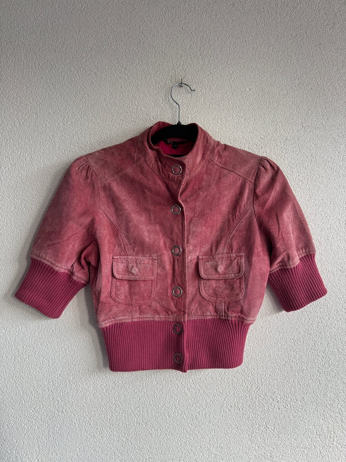 Vintage Y2K oud roze leren suede jas met korte mouwen, Vintage, Vintage, Vintage, Ophalen of Verzenden
