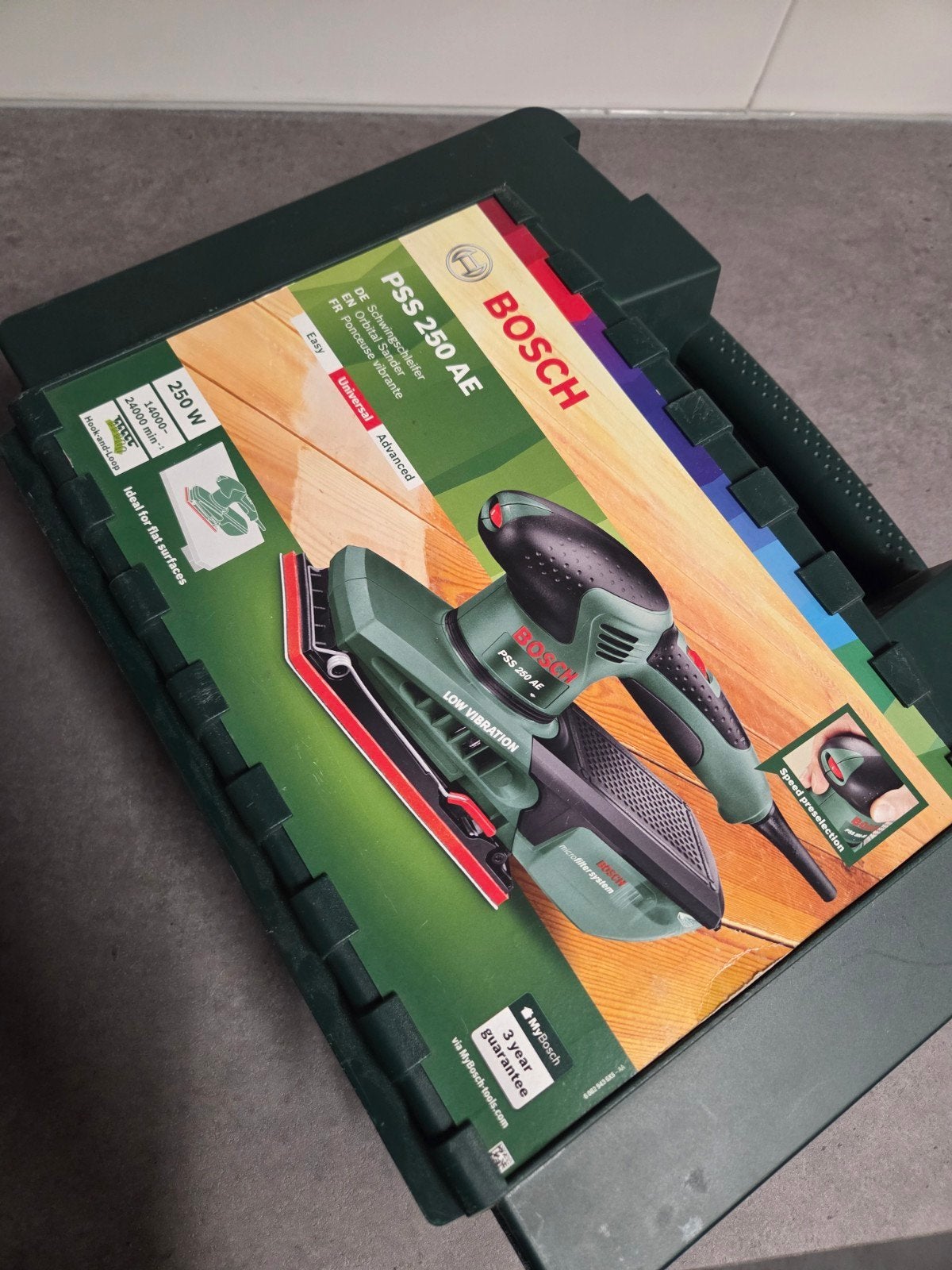 Bosch PSS 250 AE vlakschuurmachine met schuurpapier, Ophalen, Gebruikt, Minder dan 600 watt, Vlakschuurmachine
