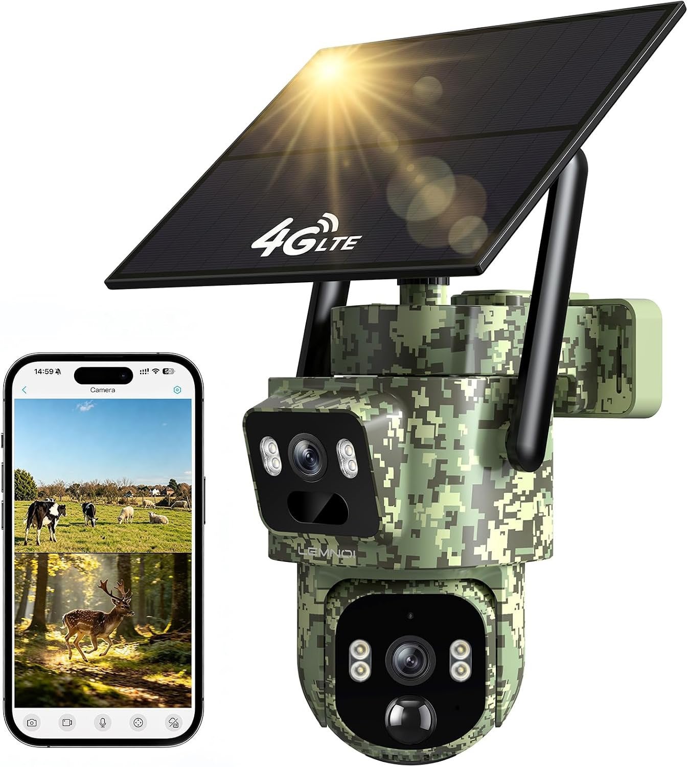 Lemnoi 4G Camouflage Solar Beveiligingscamera - NIEUW OVP, Audio, Tv en Foto, Videobewaking, Ophalen of Verzenden, Nieuw, Buitencamera