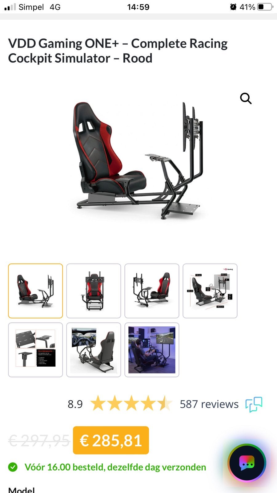Complete racing cockpit simulator met stuur en poke, Ophalen, 1 speler, Racen en Vliegen, Zo goed als nieuw
