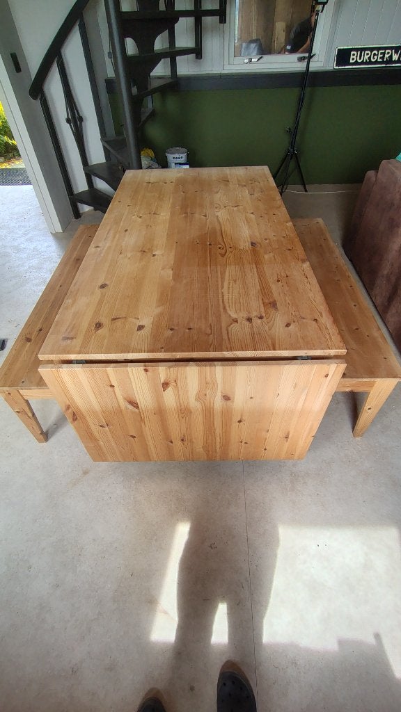 Ikea Nornäs houten tafel & banken, Ophalen, Gebruikt, 50 tot 100 cm, Vijf personen of meer