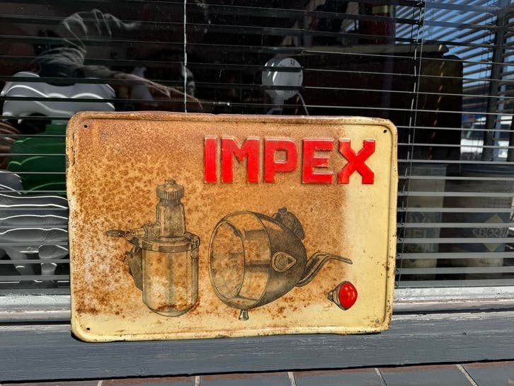 IMPEX oud metalen reclame bordje, Reclamebord, Gebruikt, ., Ophalen of Verzenden