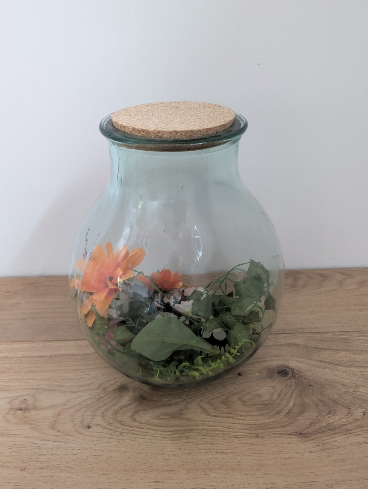 Glazen pot met kurken deksel en kunstplanten, Ophalen, Meerkleurig, Zo goed als nieuw, Modern