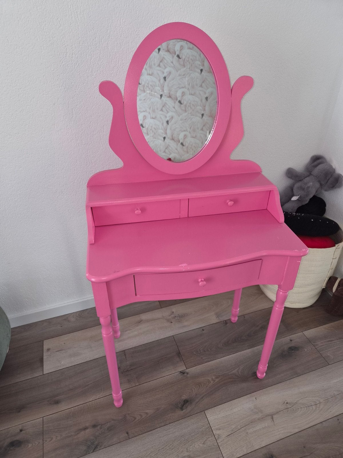 Mooie roze kaptafel met lades en spiegel, Ophalen, Hout, 50 tot 100 cm, 100 tot 150 cm