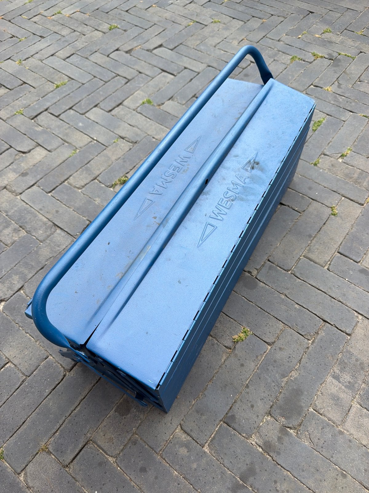 Robuuste blauwe metalen gereedschapskist van Wesma, Ophalen, Zo goed als nieuw