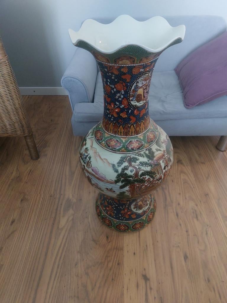 Oude Chinese Handbeschilderde Vaas  60 cm hoog, Antiek en Kunst, Ophalen of Verzenden