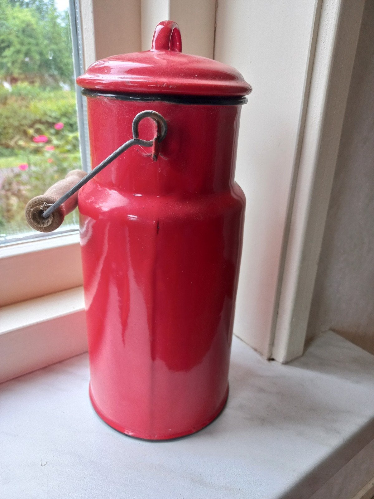 rood emaille melkkan ca 1 liter, Ophalen of Verzenden