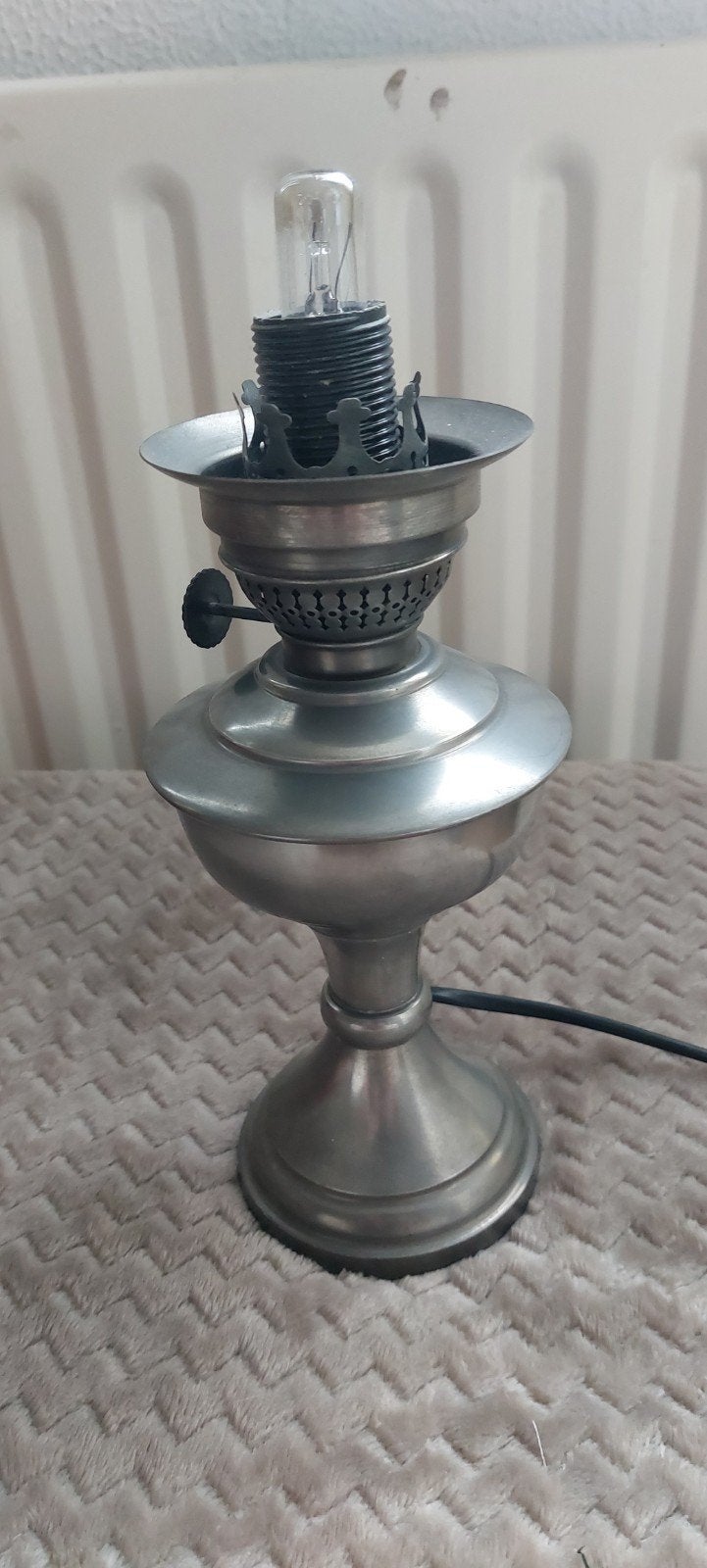 Vintage Tinnen olielamp-stijl tafellamp, Ophalen of Verzenden