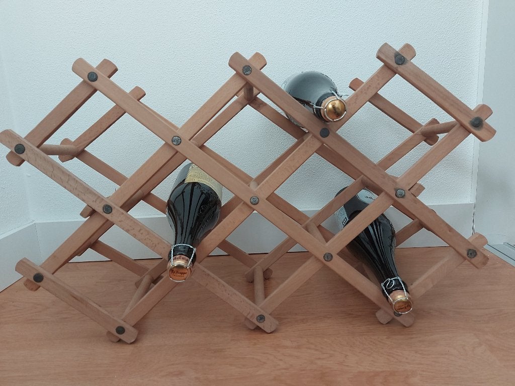Houten harmonica- / uitschuifbaar wijnrek- voor 10 flessen, Ophalen, Zo goed als nieuw, Hout, 5 tot 15 flessen