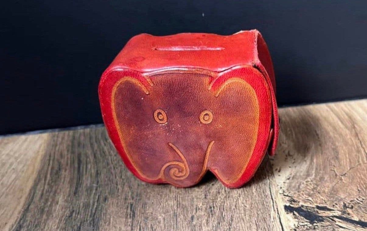 Vintage Leren Spaarpot in de vorm van een Olifant, Ophalen of Verzenden, Zo goed als nieuw, Overige materialen, Dier