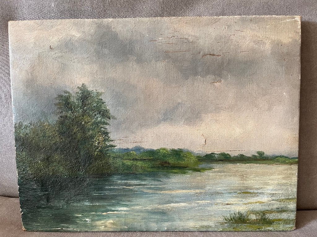 olieverf rivierlandschap schilderij op doek, Ophalen of Verzenden, Landschap