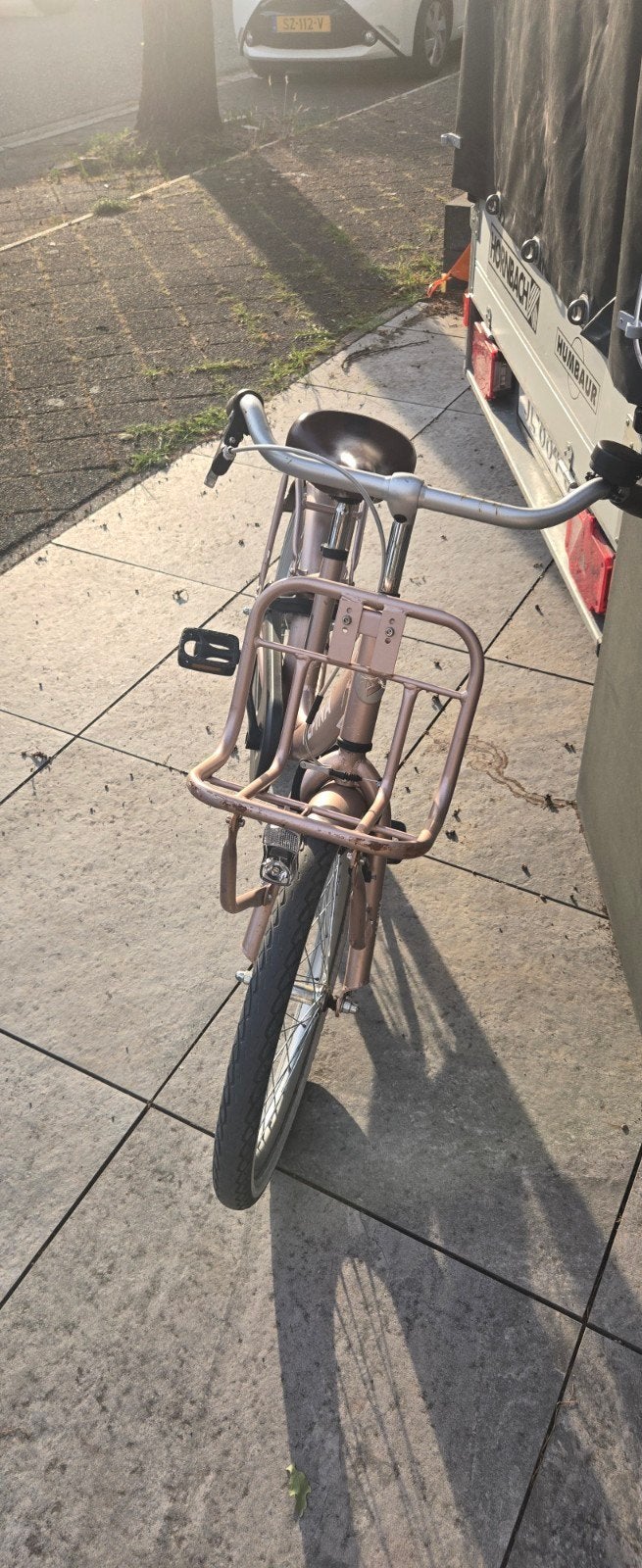 Roze kinderfiets met voordrager, Overige merken, Gebruikt, Velgrem, Versnellingen