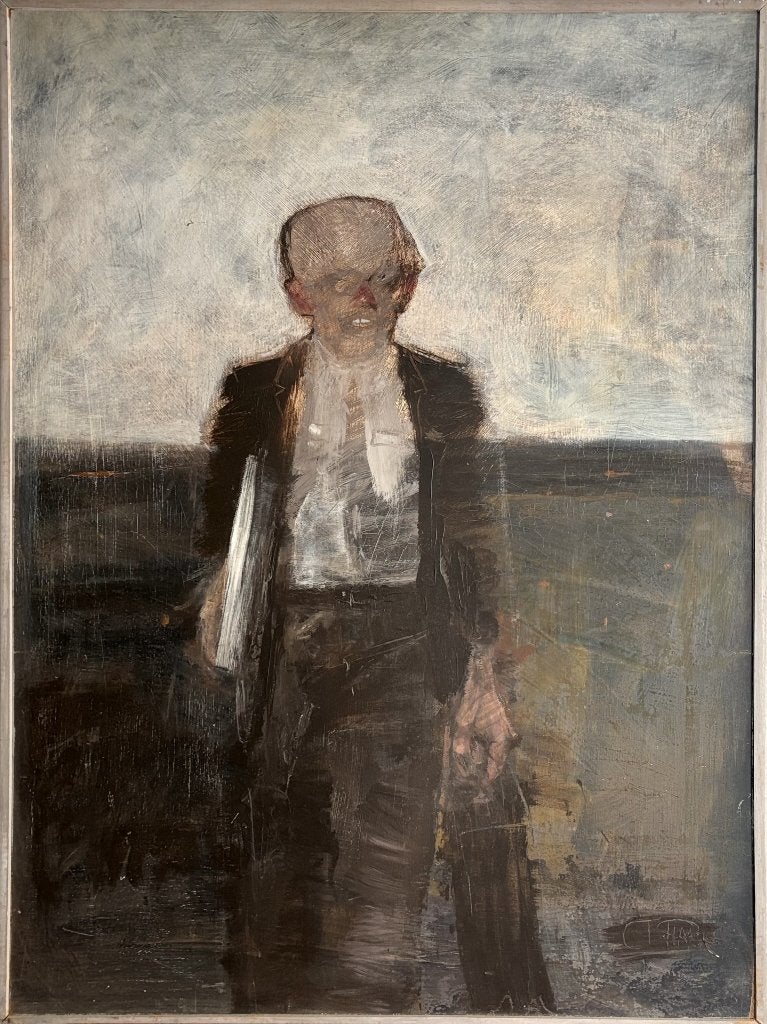 130. Schilderij, Cees Plat - lopende man, ca. 1981, Antiek en Kunst, Ophalen of Verzenden