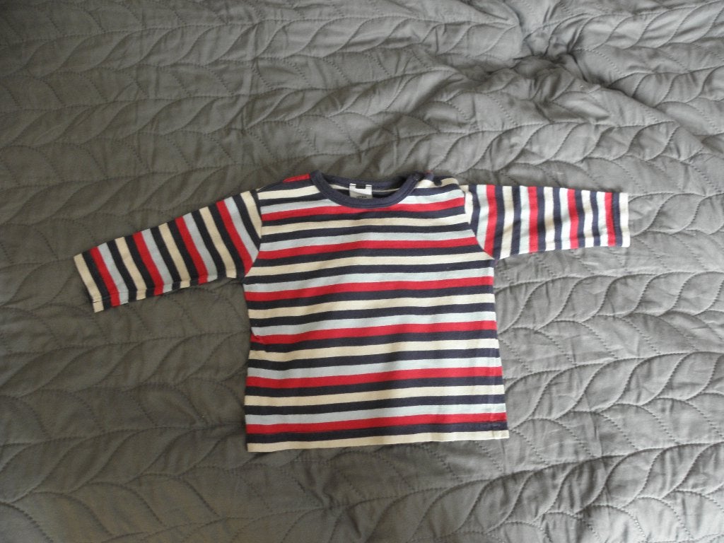 Goedkoop rood beige blauw katoenen gestreept shirtje HEMA 74, Gebruikt, Ophalen of Verzenden, Hema, Jongetje